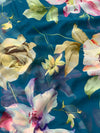 Chiffon Floral Print Saree Teal-Blue In Colour
