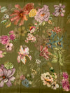 Chiffon Floral Print Saree Mehendi-Green In Colour
