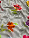 Crepe Floral Print Saree Grey In Colour