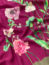Crepe Floral Print Saree Magenta-Pink In Colour
