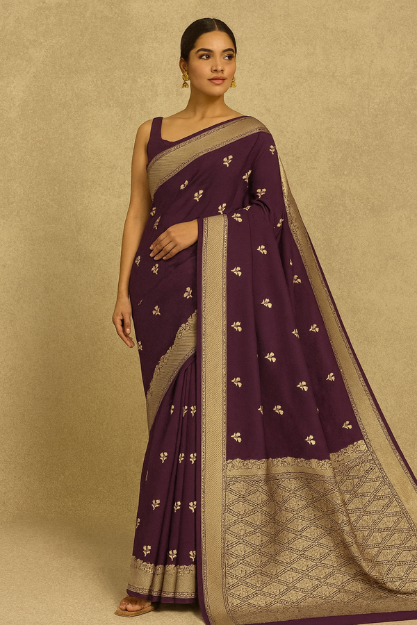 Banarasi Silk Saree Wine In Colour
