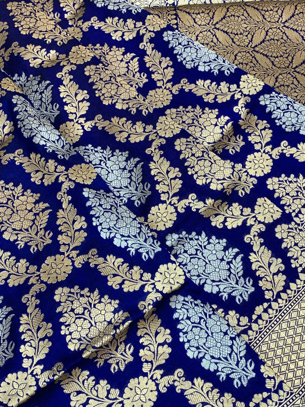 Banarasi Kadwa Weave Silk Saree Blue In Colour