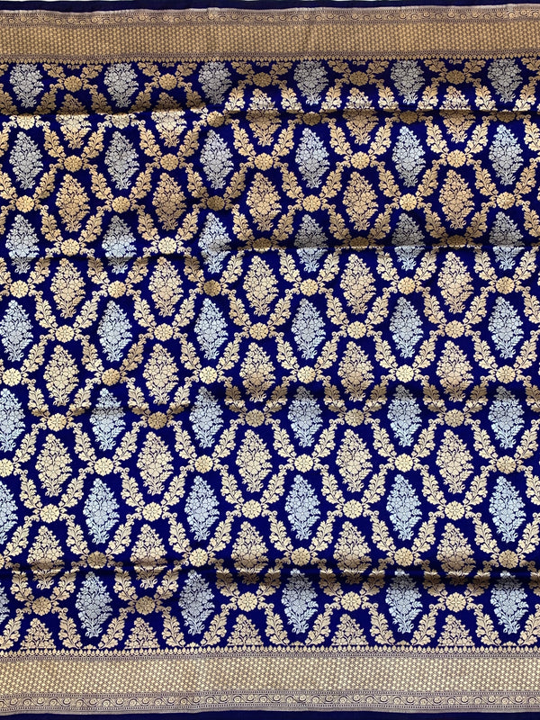 Banarasi Kadwa Weave Silk Saree Blue In Colour
