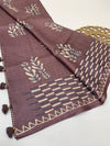 Tussore Printed Saree Dark-Mauve In Colour