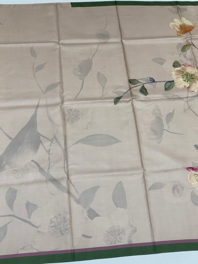 Tussore Printed Saree Light Pastel-Peach In Colour