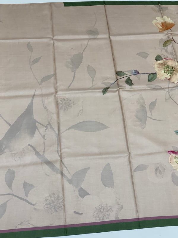 Tussore Printed Saree Light Pastel-Peach In Colour