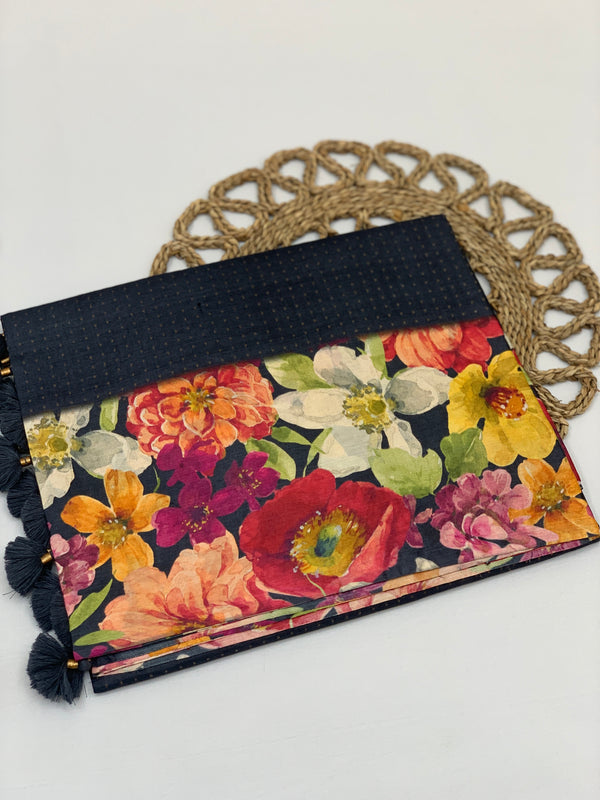 Elephant-Grey Tussore Saree With Floral Border