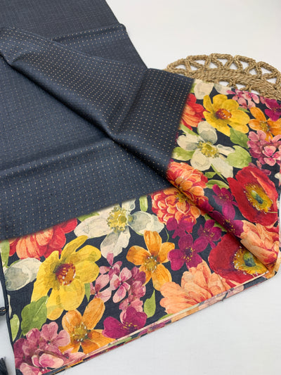 Elephant-Grey Tussore Saree With Floral Border