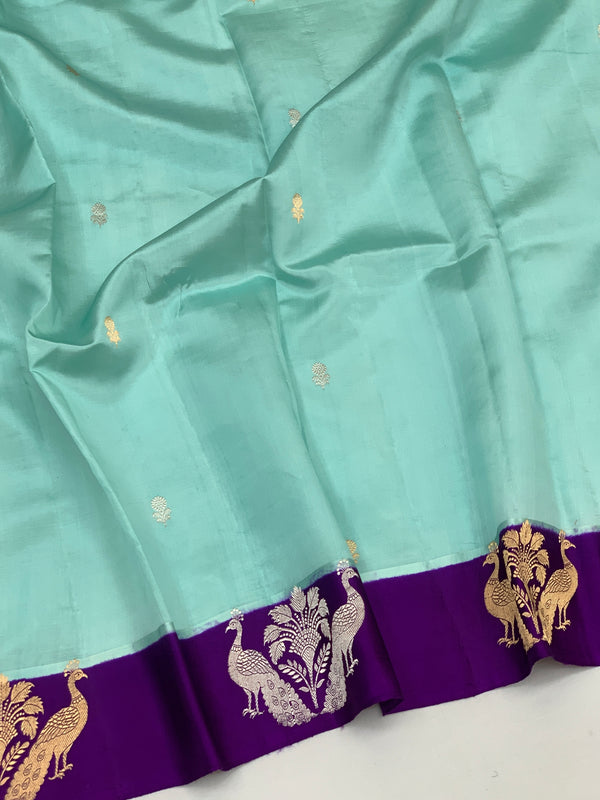 Chanderi Silk Saree Light-Blue In Colour