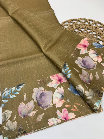 Tussore Printed Saree Dark-Grey In Colour