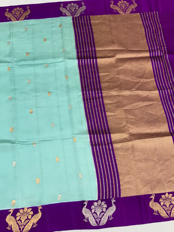 Chanderi Silk Saree Light-Blue In Colour