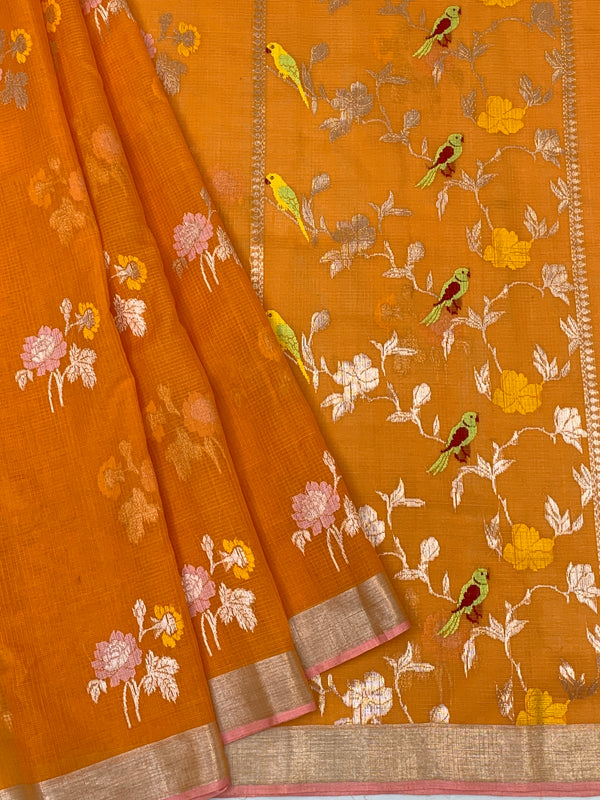 Zari Kota Saree Orange In Color