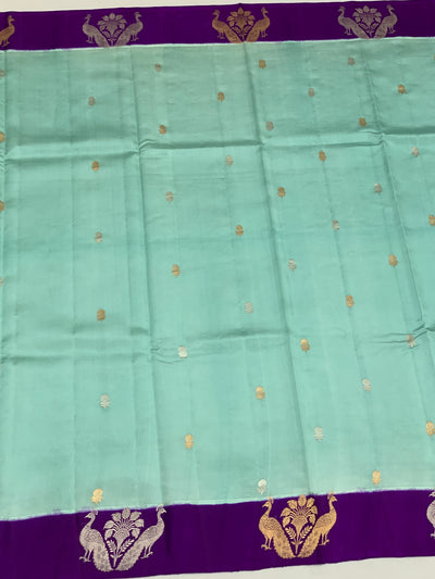 Chanderi Silk Saree Light-Blue In Colour
