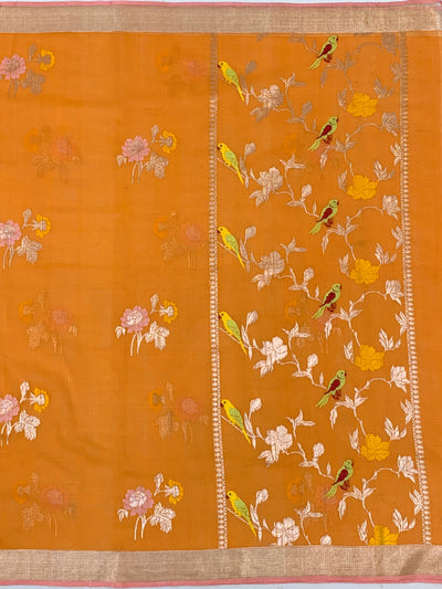 Zari Kota Saree Orange In Color