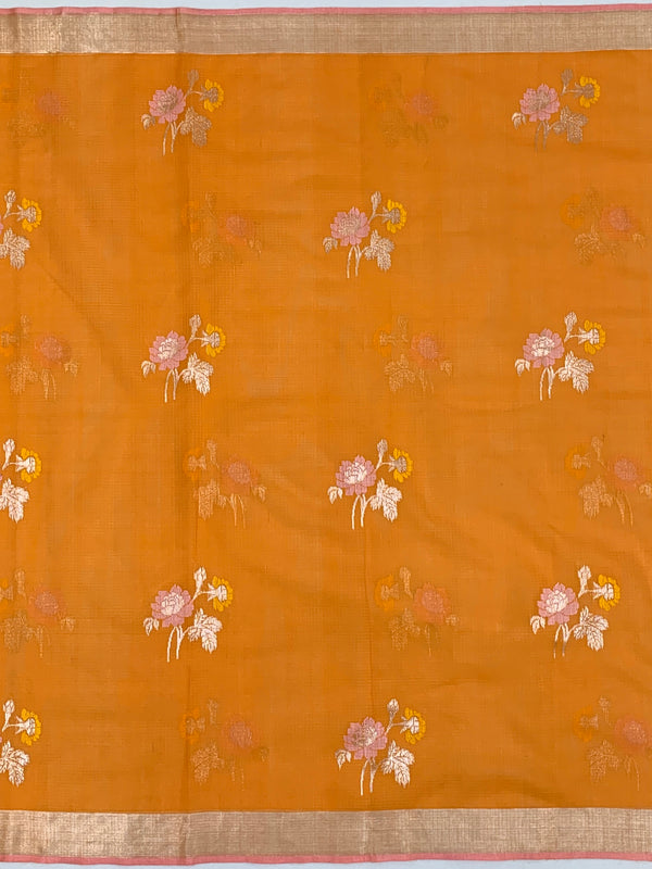 Zari Kota Saree Orange In Color