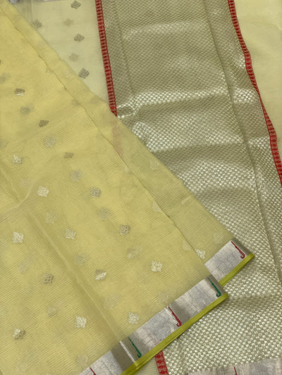 Zari Kota Saree Light Lemon-Yellow In Color