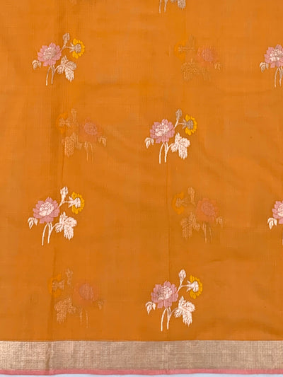 Zari Kota Saree Orange In Color