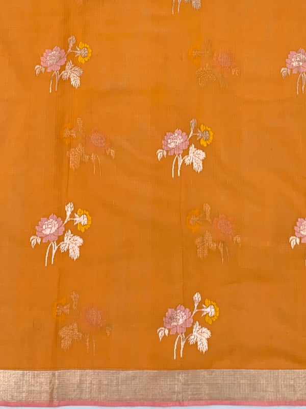 Zari Kota Saree Orange In Color