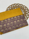 Mango-Yellow Tussore Saree With Floral Border