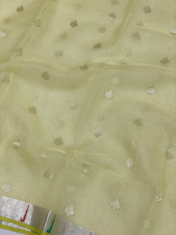 Zari Kota Saree Light Lemon-Yellow In Color