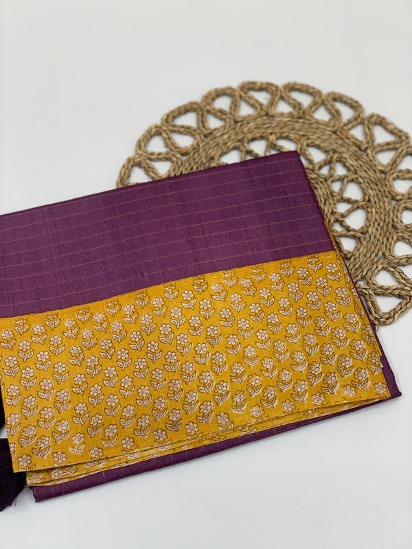 Purple Tussore Saree With Floral Border
