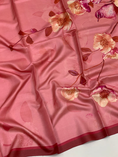 Tussore Printed Saree Pastel-Pink In Colour