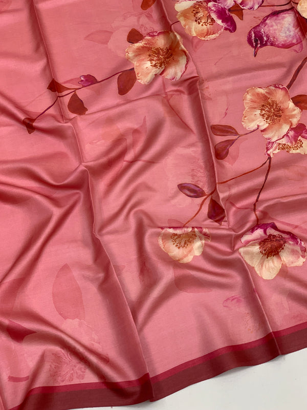 Tussore Printed Saree Pastel-Pink In Colour