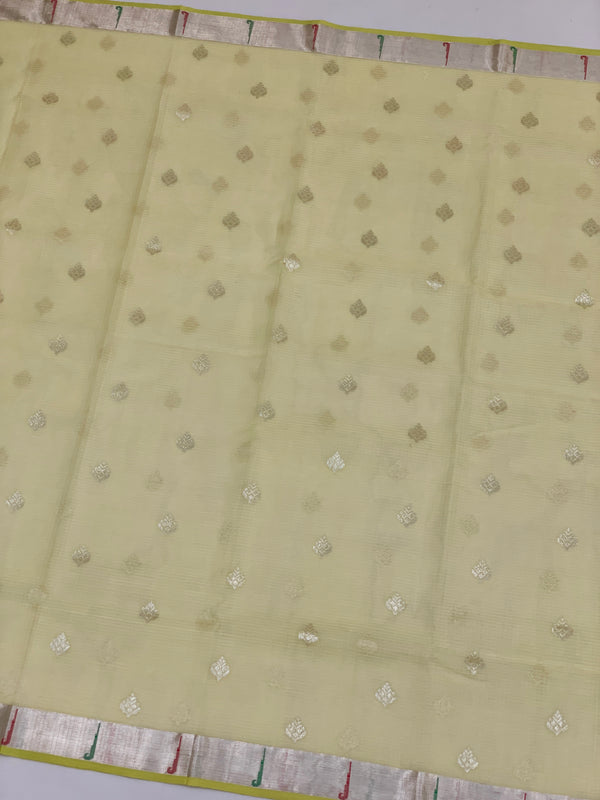 Zari Kota Saree Light Lemon-Yellow In Color