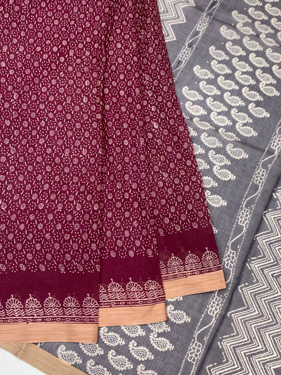 Elegant Hand-Block Printed Cotton Kota Saree
