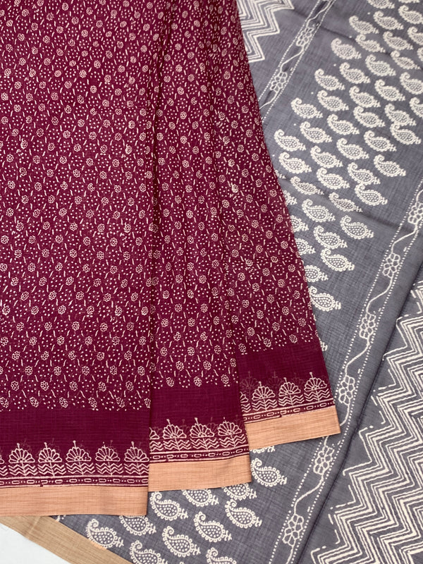 Elegant Hand-Block Printed Cotton Kota Saree