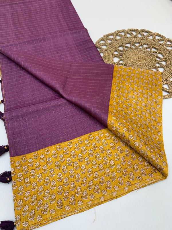Purple Tussore Saree With Floral Border