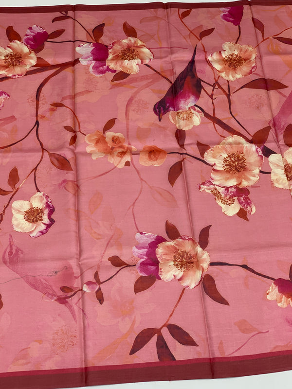 Tussore Printed Saree Pastel-Pink In Colour