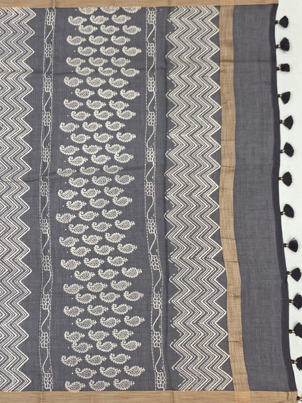 Elegant Hand-Block Printed Cotton Kota Saree
