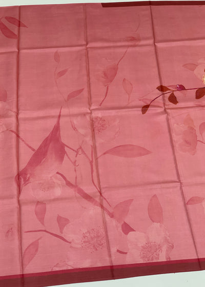 Tussore Printed Saree Pastel-Pink In Colour