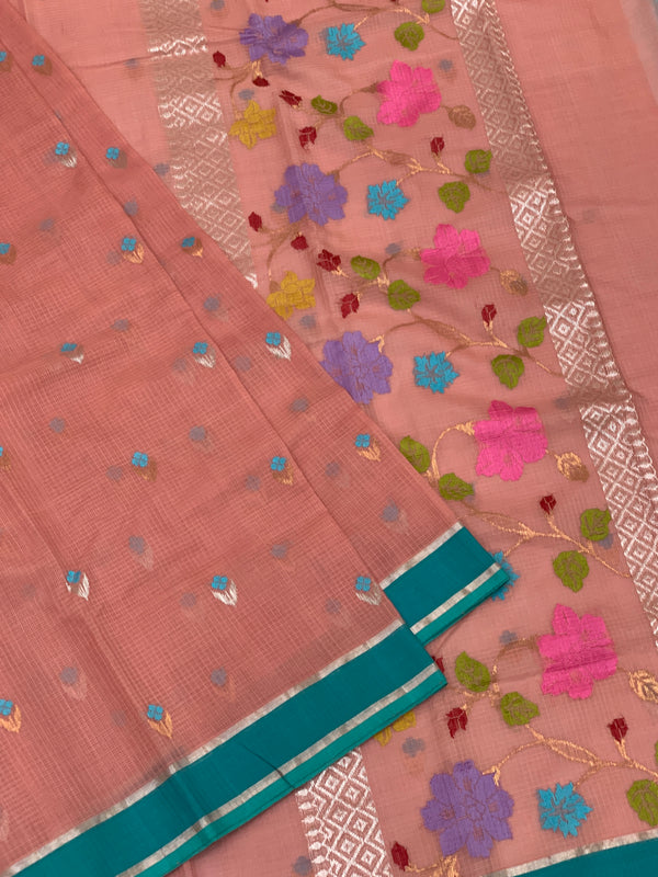 Zari Kota Saree Peach In Color