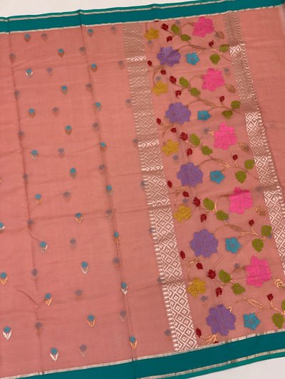 Zari Kota Saree Peach In Color