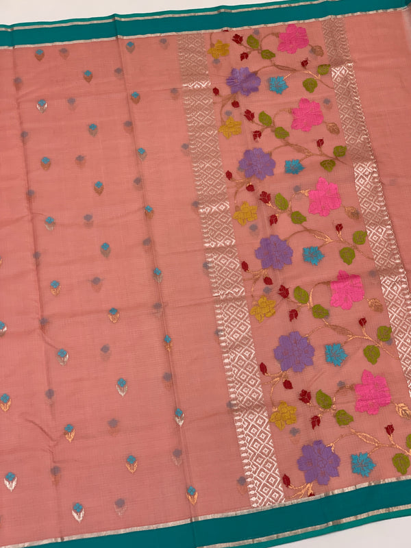 Zari Kota Saree Peach In Color