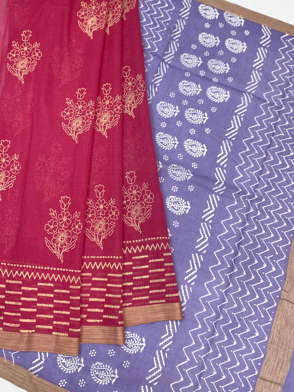 Elegance in Pink: Cotton Kota Doria Saree