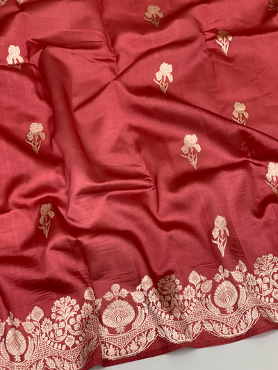 Chanderi Silk Saree Onion-Pink In Colour