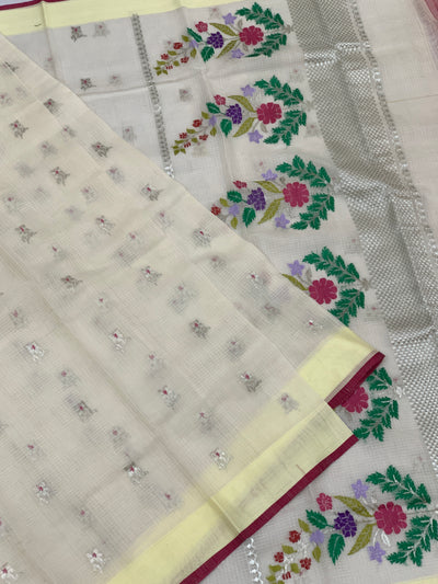 Zari Kota Saree Half-White In Color