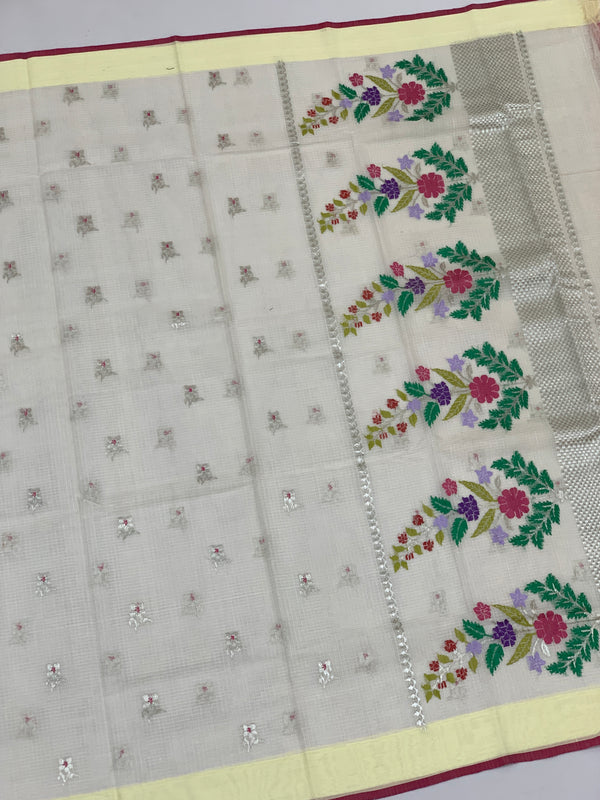 Zari Kota Saree Half-White In Color