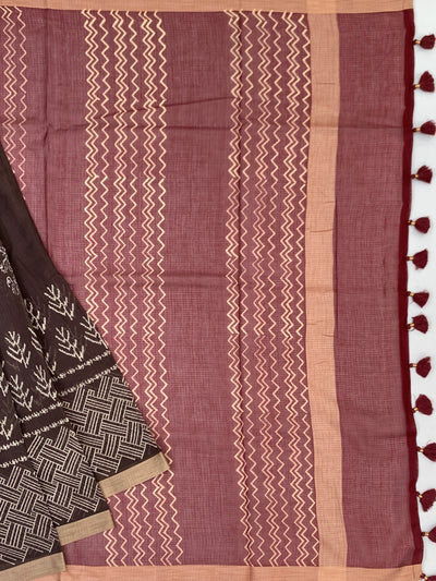 Earthy Crimson & Brown Cotton Kota Saree