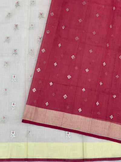 Zari Kota Saree Half-White In Color