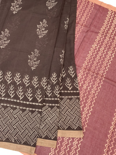 Earthy Crimson & Brown Cotton Kota Saree