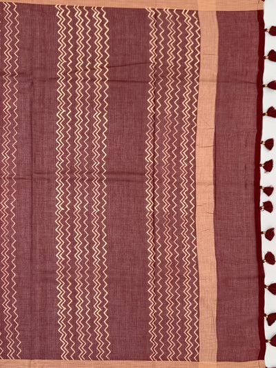 Earthy Crimson & Brown Cotton Kota Saree