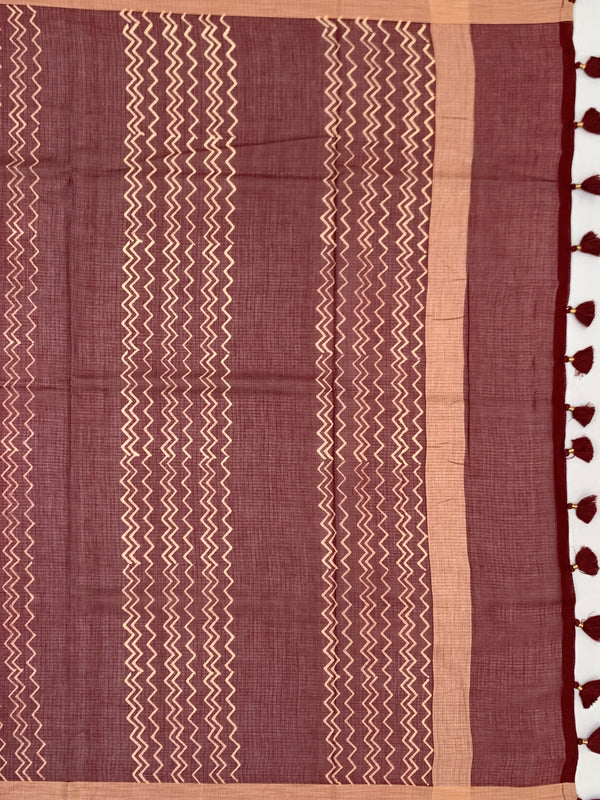 Earthy Crimson & Brown Cotton Kota Saree