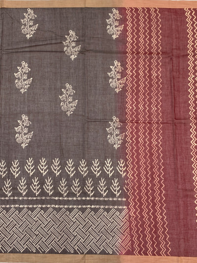 Earthy Crimson & Brown Cotton Kota Saree