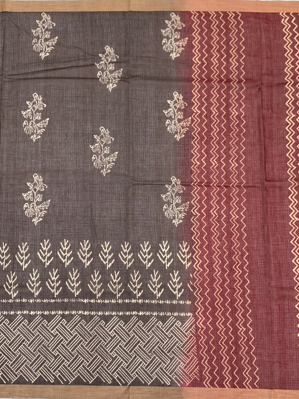Earthy Crimson & Brown Cotton Kota Saree