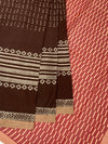 Earthy Crimson & Cocoa Brown Hand-Block Printed Cotton Kota Saree