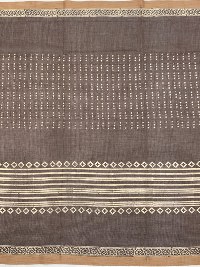 Earthy Crimson & Cocoa Brown Hand-Block Printed Cotton Kota Saree
